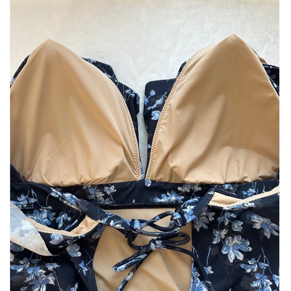 A Pea in the Pod Maternity Swimsuit L Blue Floral Ruffle Strap One Piece NWT - Picture 6 of 11